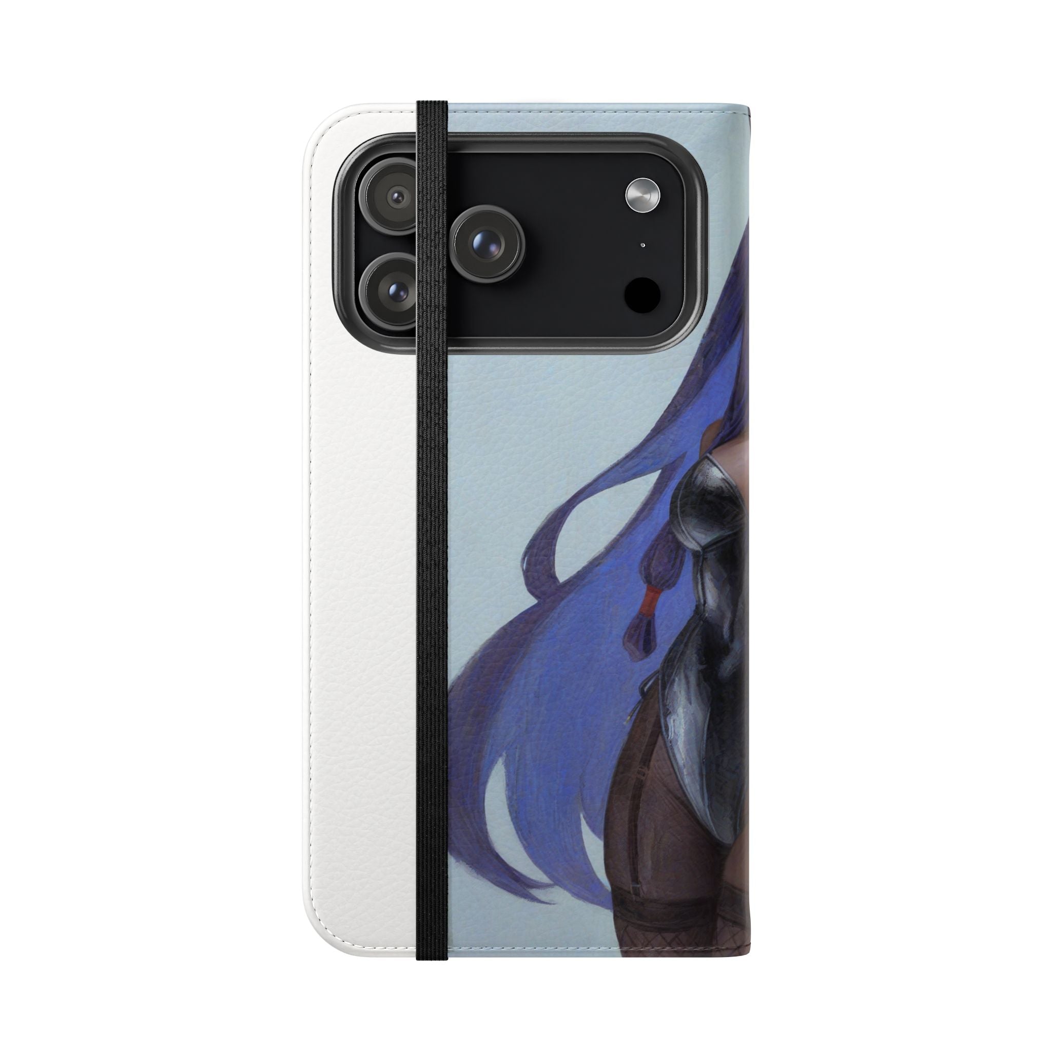 Anime Bunny Girl Flip Case - Purple Long-Haired Character Phone Wallet