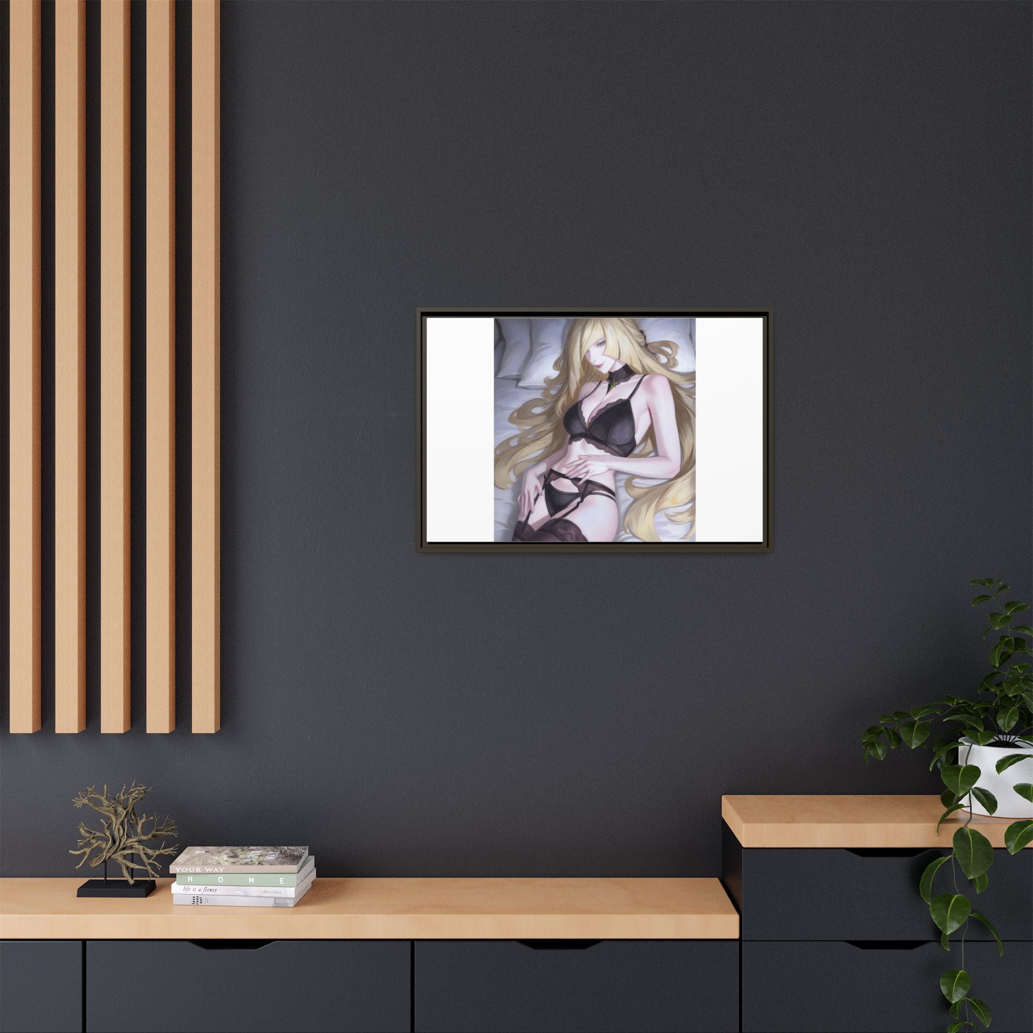 Framed Matte Canvas Print — Sleepy Blonde Anime Pinup