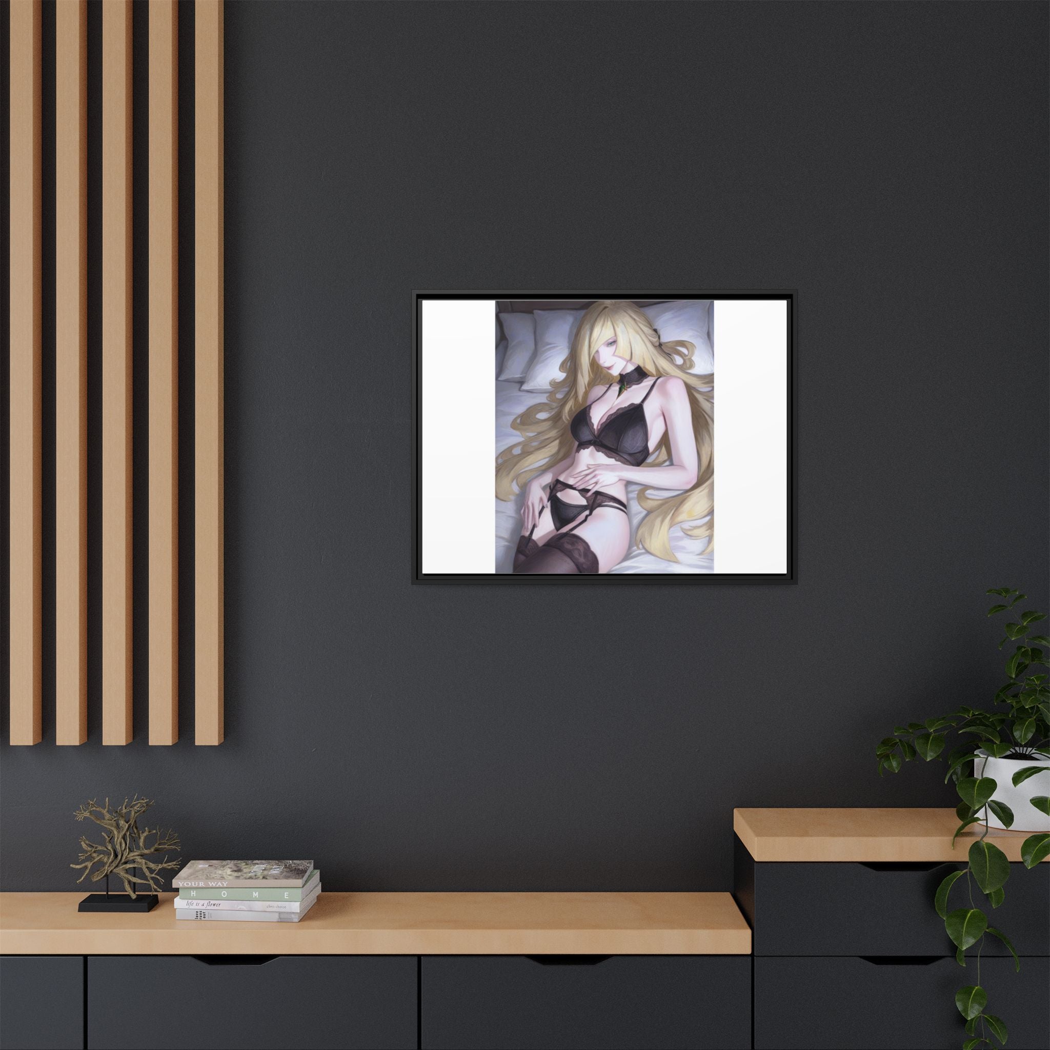 Framed Matte Canvas Print — Sleepy Blonde Anime Pinup