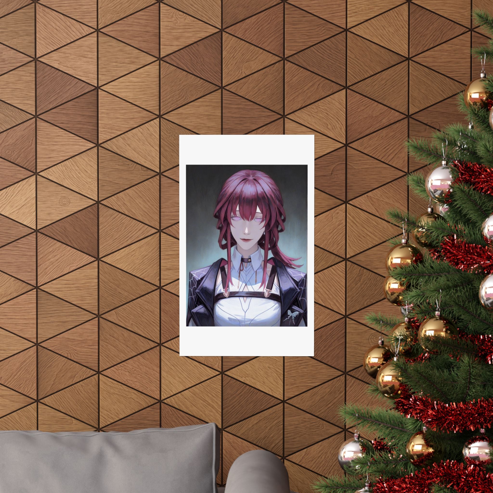 Anime Portrait Poster — Moody Red‑Haired Character Matte Vertical Art Print