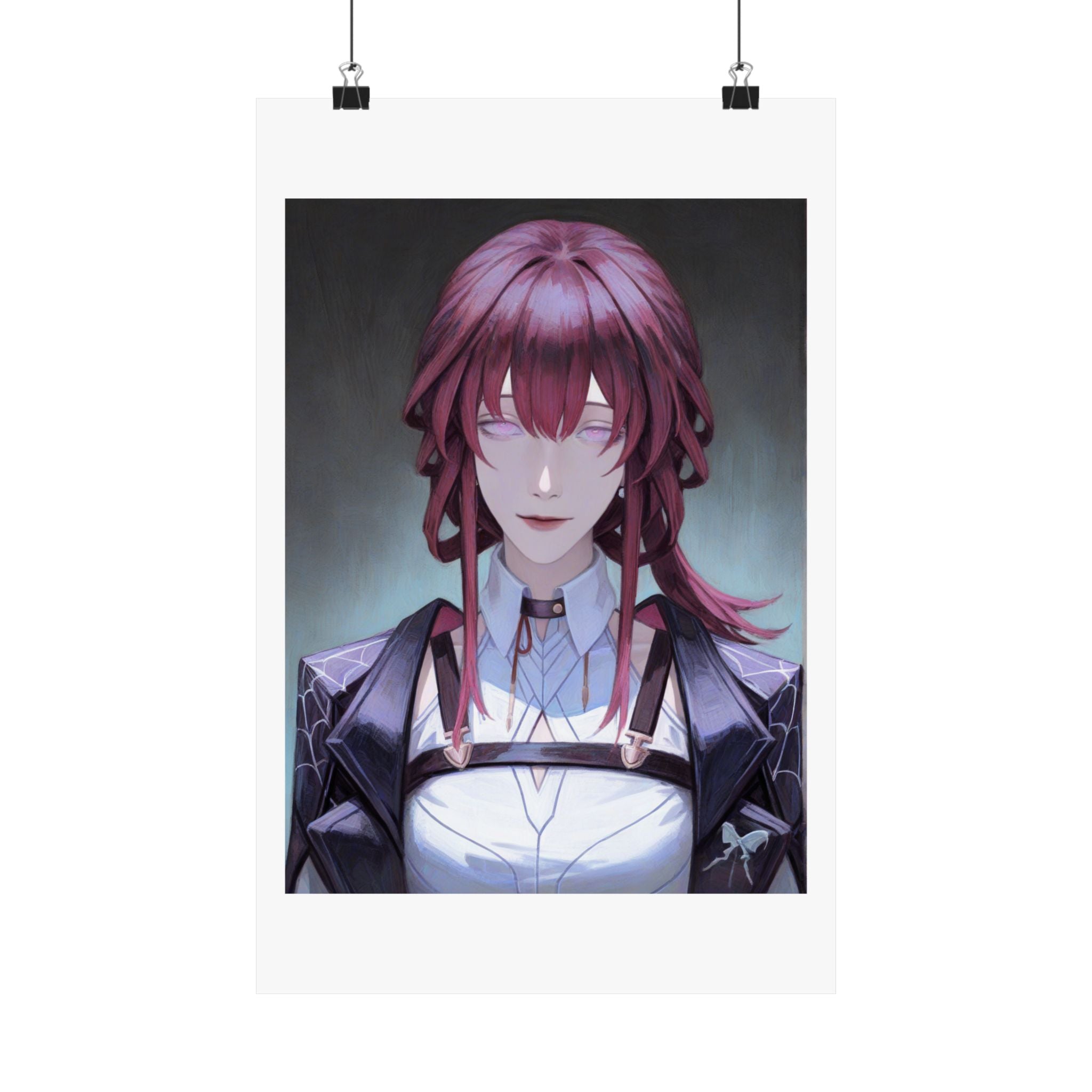 Anime Portrait Poster — Moody Red‑Haired Character Matte Vertical Art Print