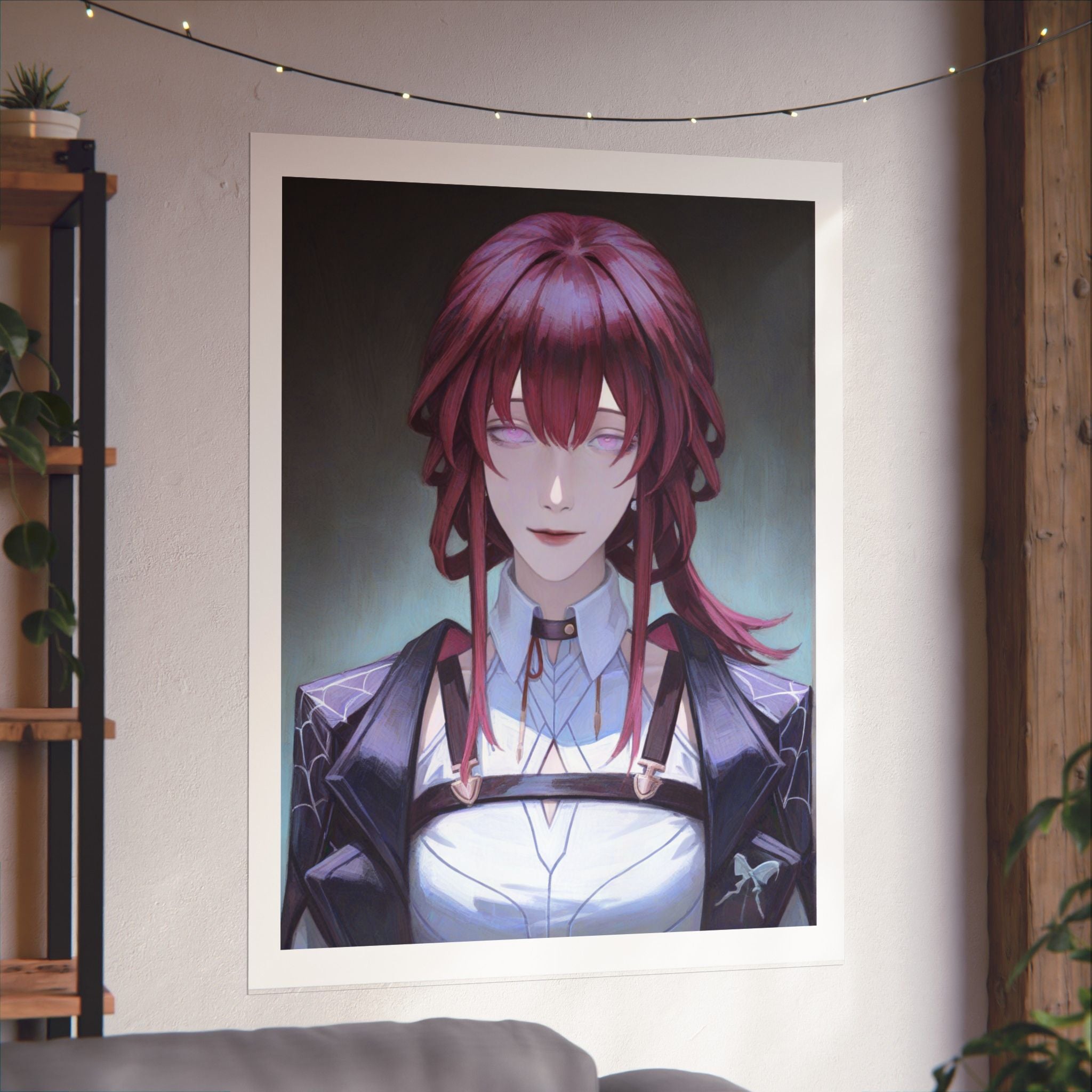 Anime Portrait Poster — Moody Red‑Haired Character Matte Vertical Art Print