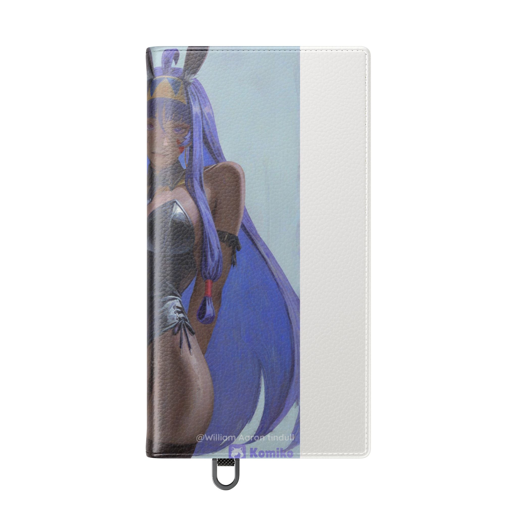 Anime Bunny Girl Flip Case - Purple Long-Haired Character Phone Wallet
