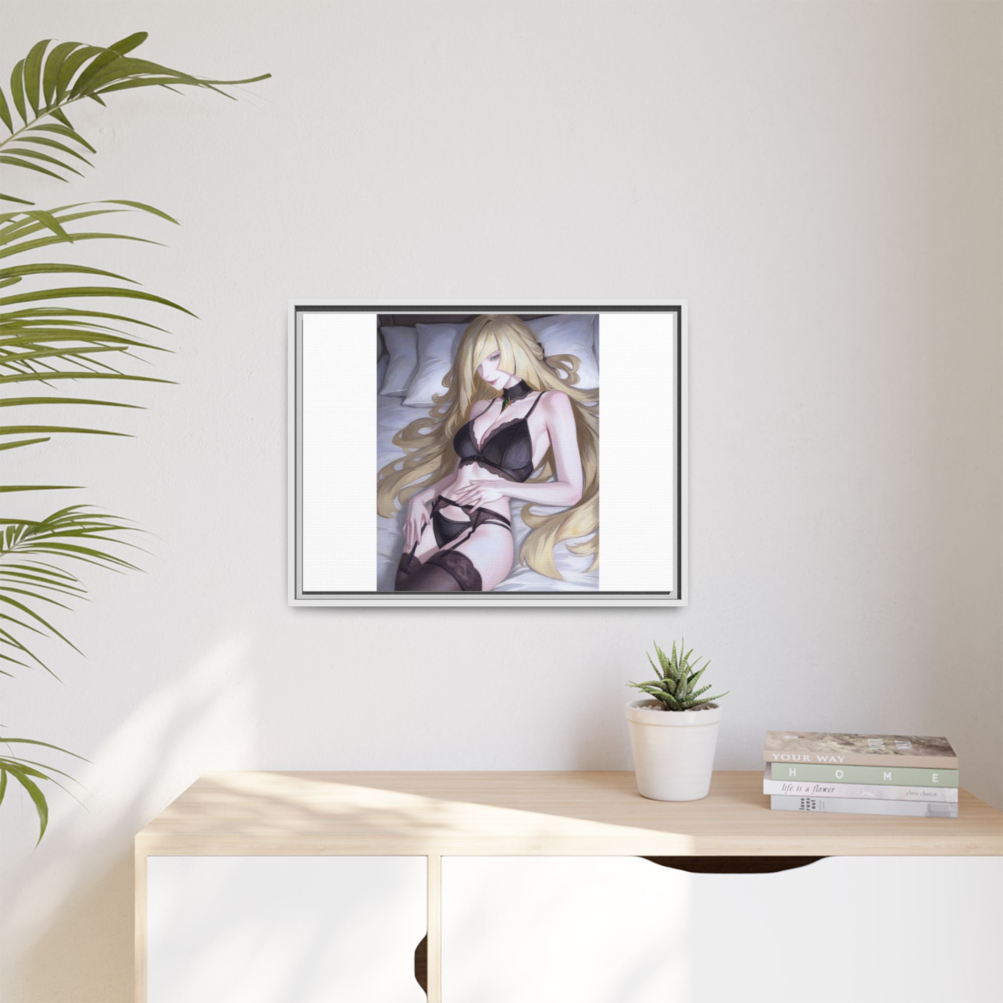 Framed Matte Canvas Print — Sleepy Blonde Anime Pinup