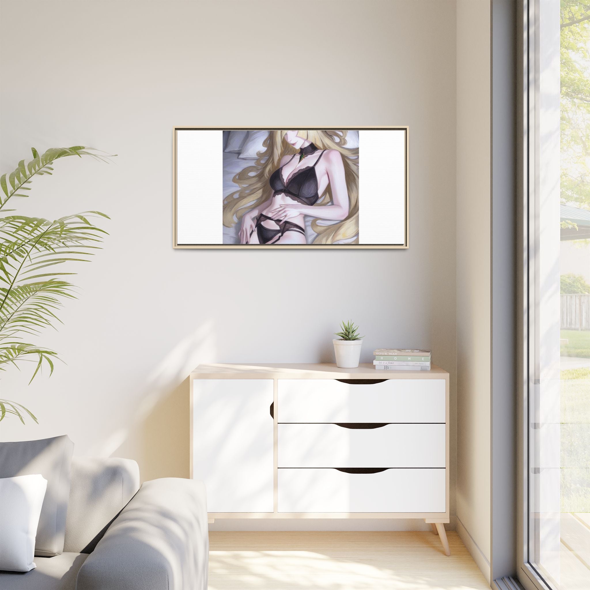 Framed Matte Canvas Print — Sleepy Blonde Anime Pinup
