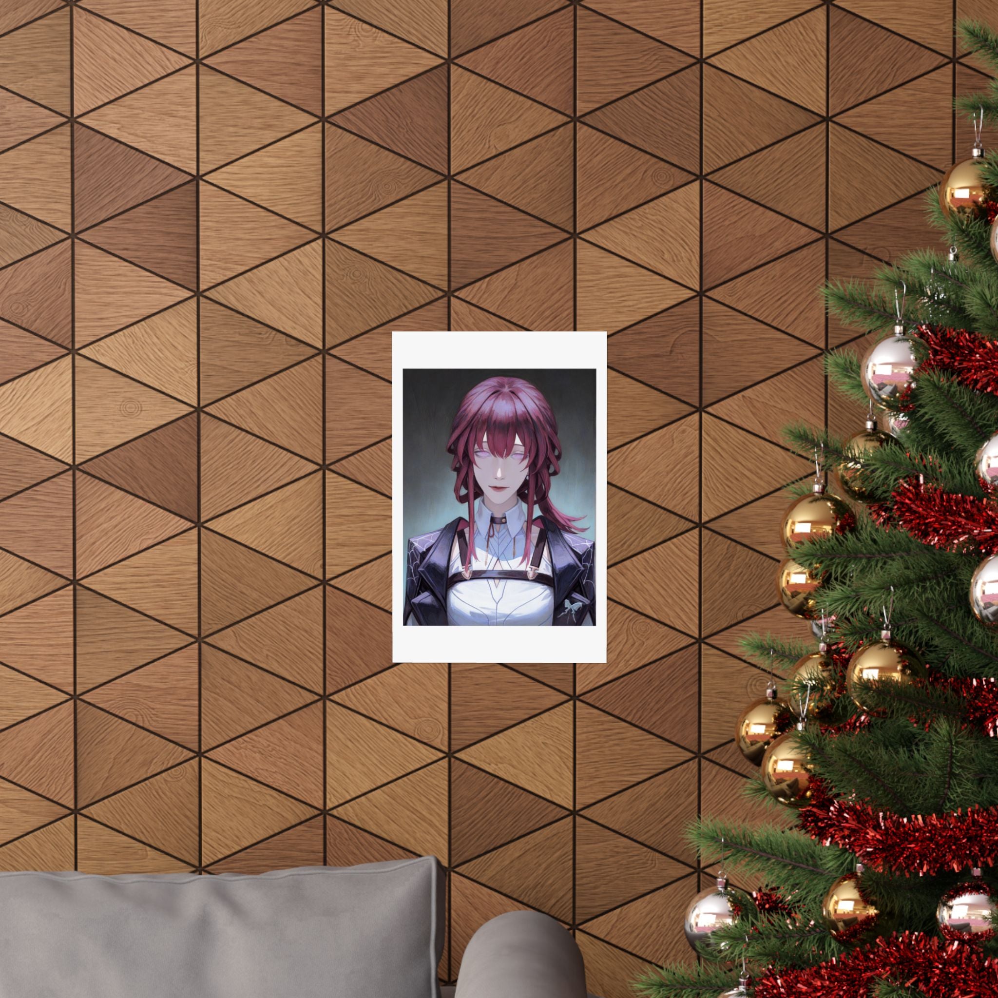 Anime Portrait Poster — Moody Red‑Haired Character Matte Vertical Art Print