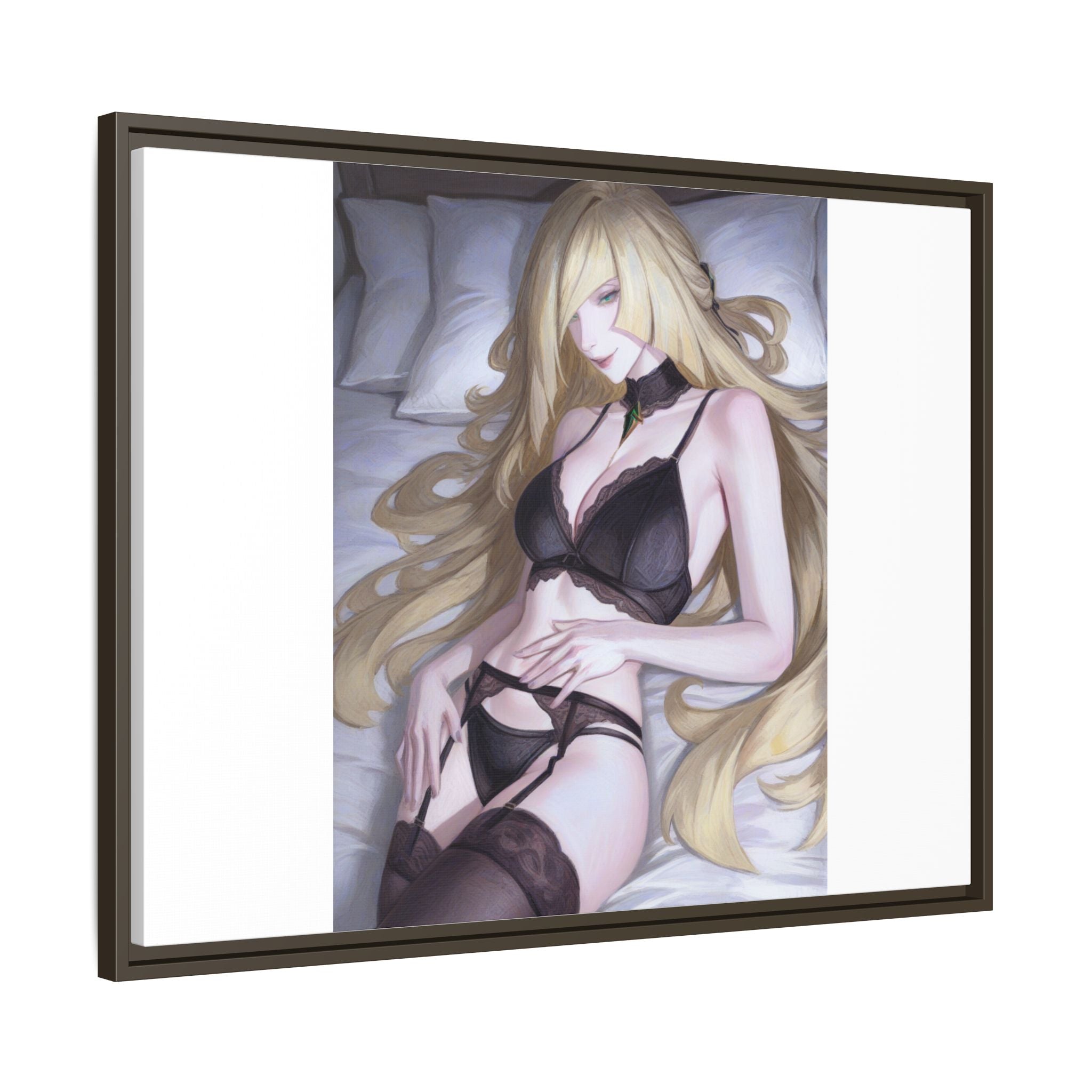 Framed Matte Canvas Print — Sleepy Blonde Anime Pinup