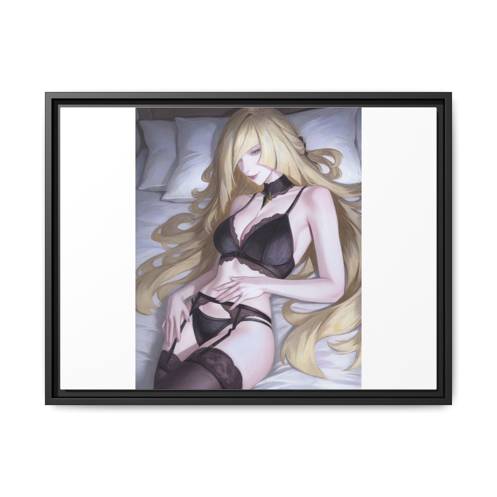 Framed Matte Canvas Print — Sleepy Blonde Anime Pinup