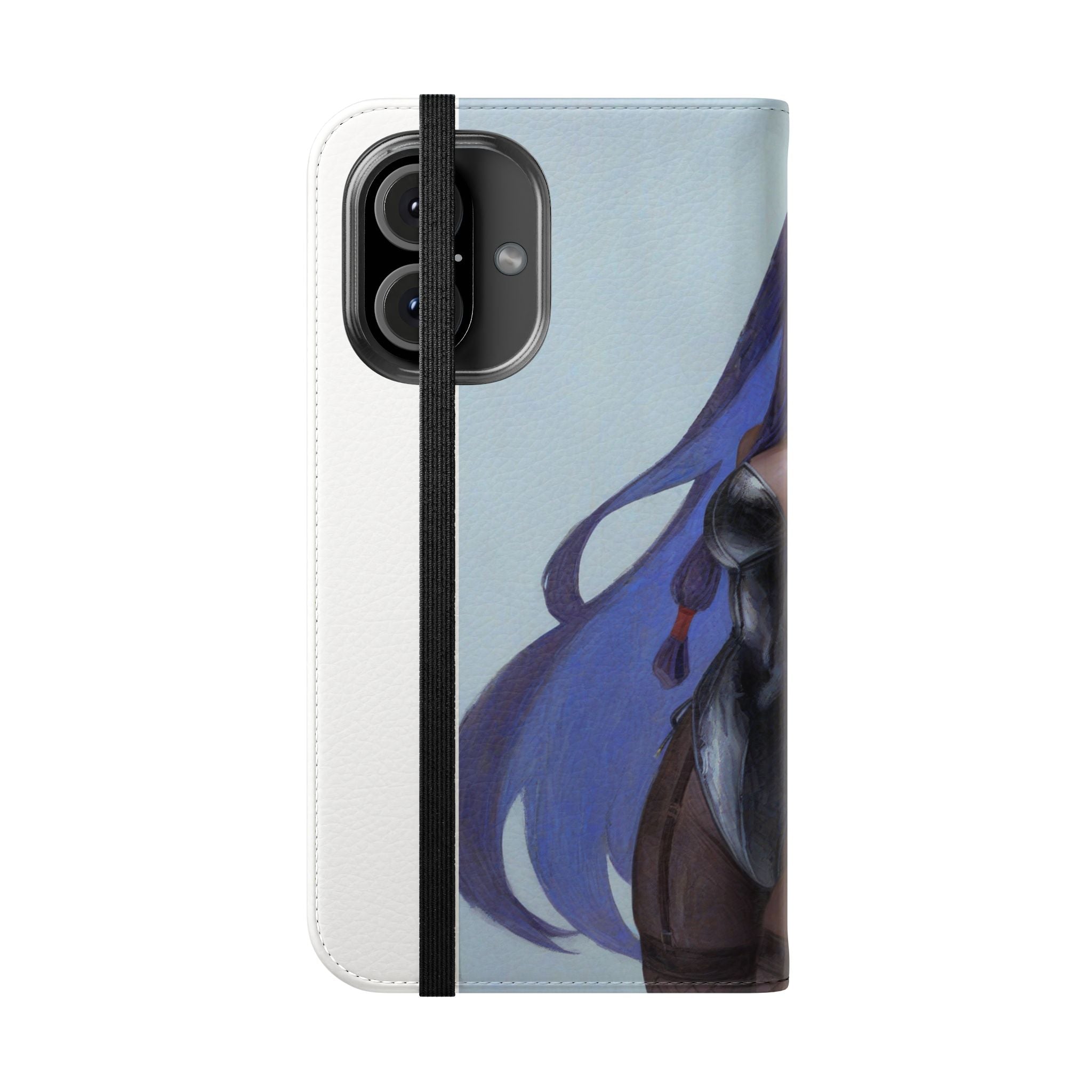 Anime Bunny Girl Flip Case - Purple Long-Haired Character Phone Wallet
