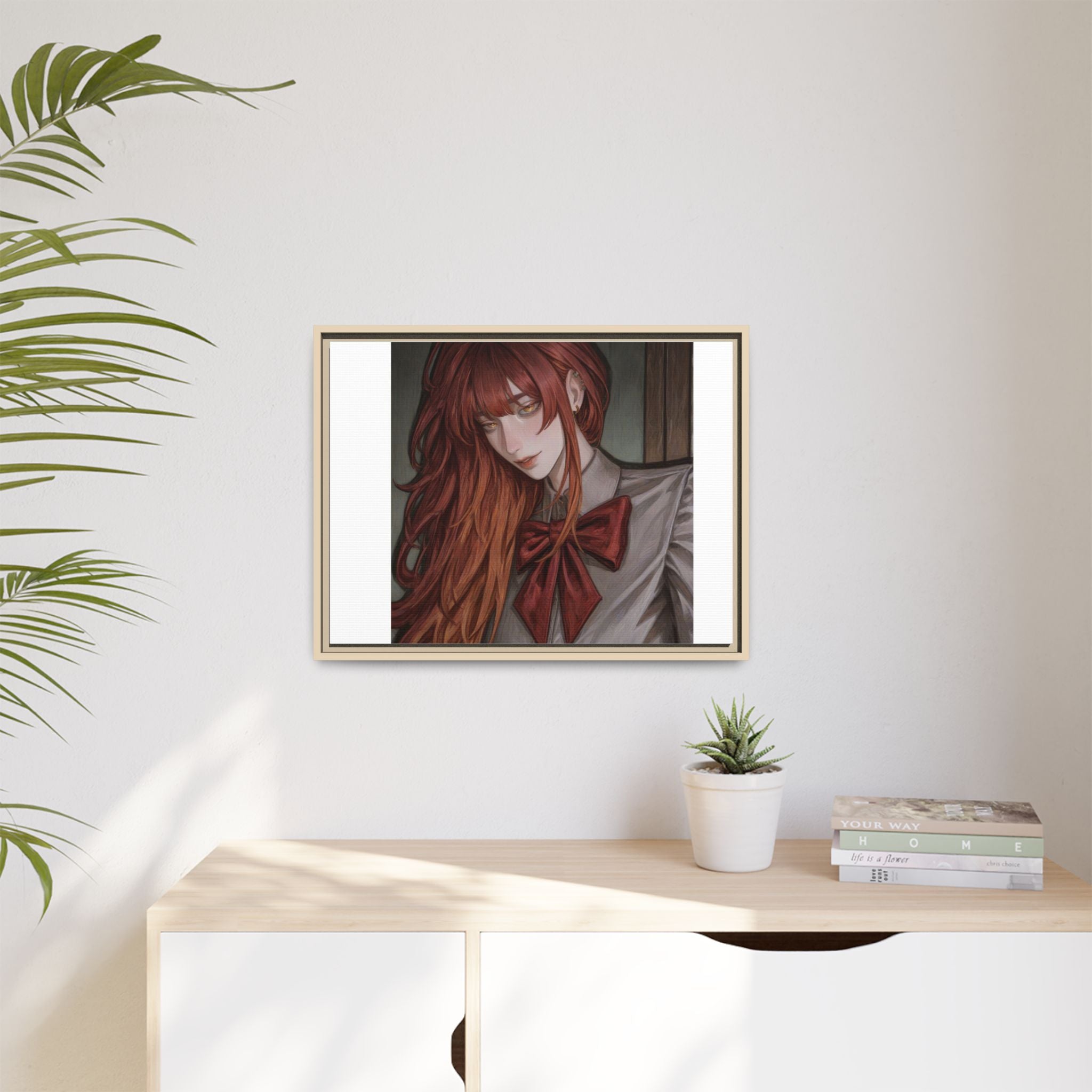 Framed Matte Canvas Print — Moody Red-Headed Anime Girl Art