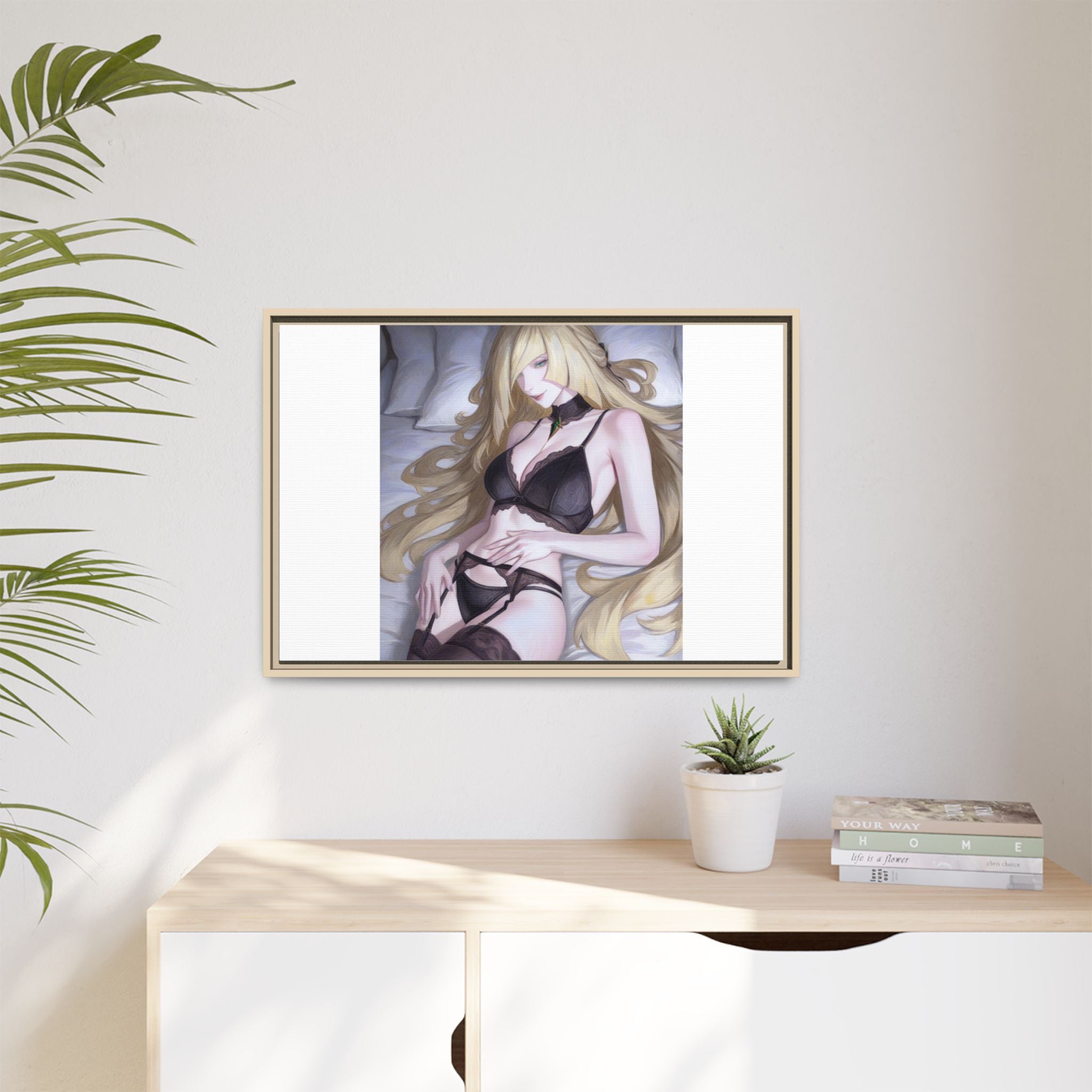 Framed Matte Canvas Print — Sleepy Blonde Anime Pinup