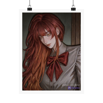 Matte Vertical Poster — Red‑Haired Anime Girl Portrait