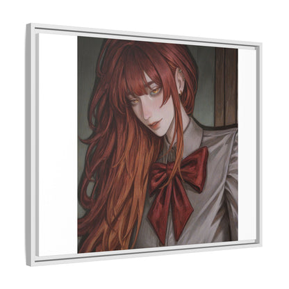 Framed Matte Canvas Print — Moody Red-Headed Anime Girl Art