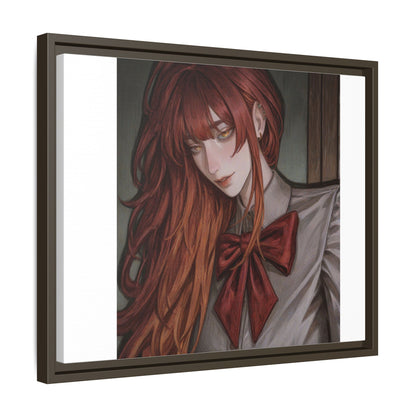 Framed Matte Canvas Print — Moody Red-Headed Anime Girl Art
