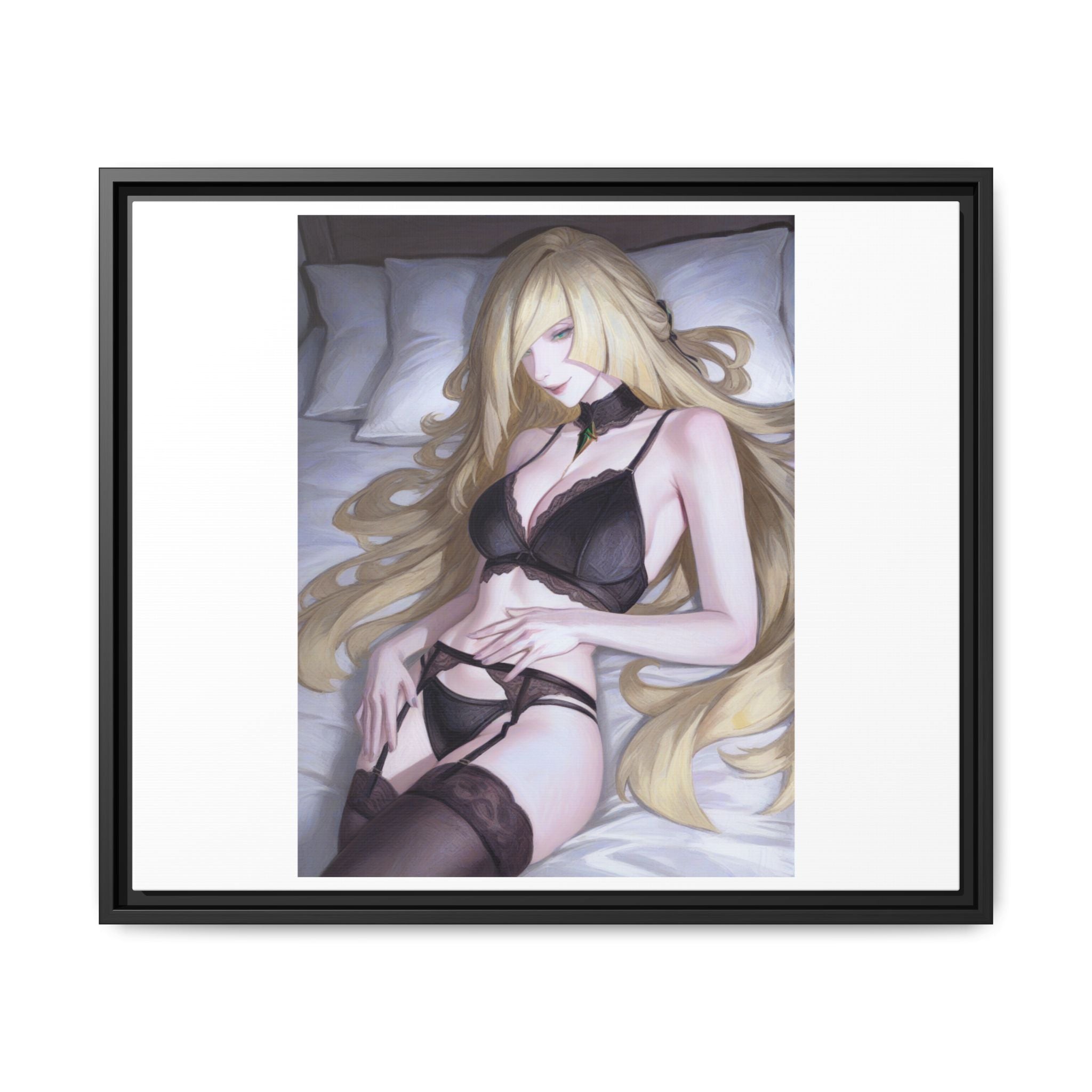 Framed Matte Canvas Print — Sleepy Blonde Anime Pinup