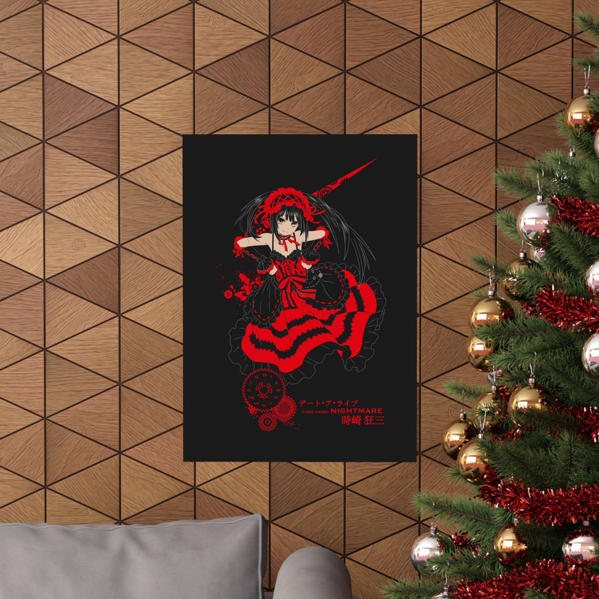 Anime Gothic Poster — Red &amp; Black Kurumi Nightcore Matte Vertical Print