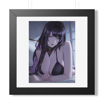 Anime Art Poster — Sultry Dark-Haired Girl Framed Vertical Print