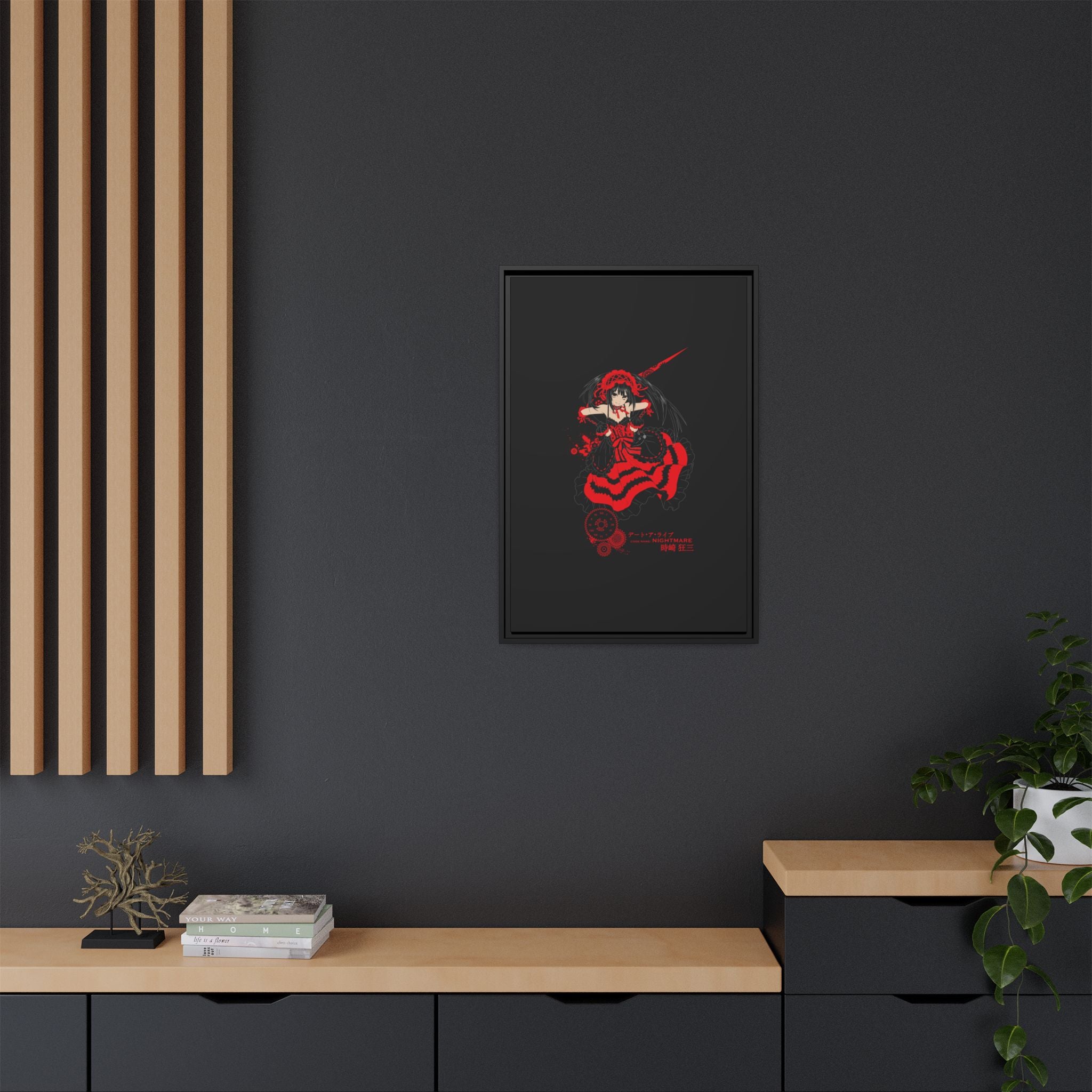 Anime Warrior Red Black Matte Canvas Print — Framed Wall Art