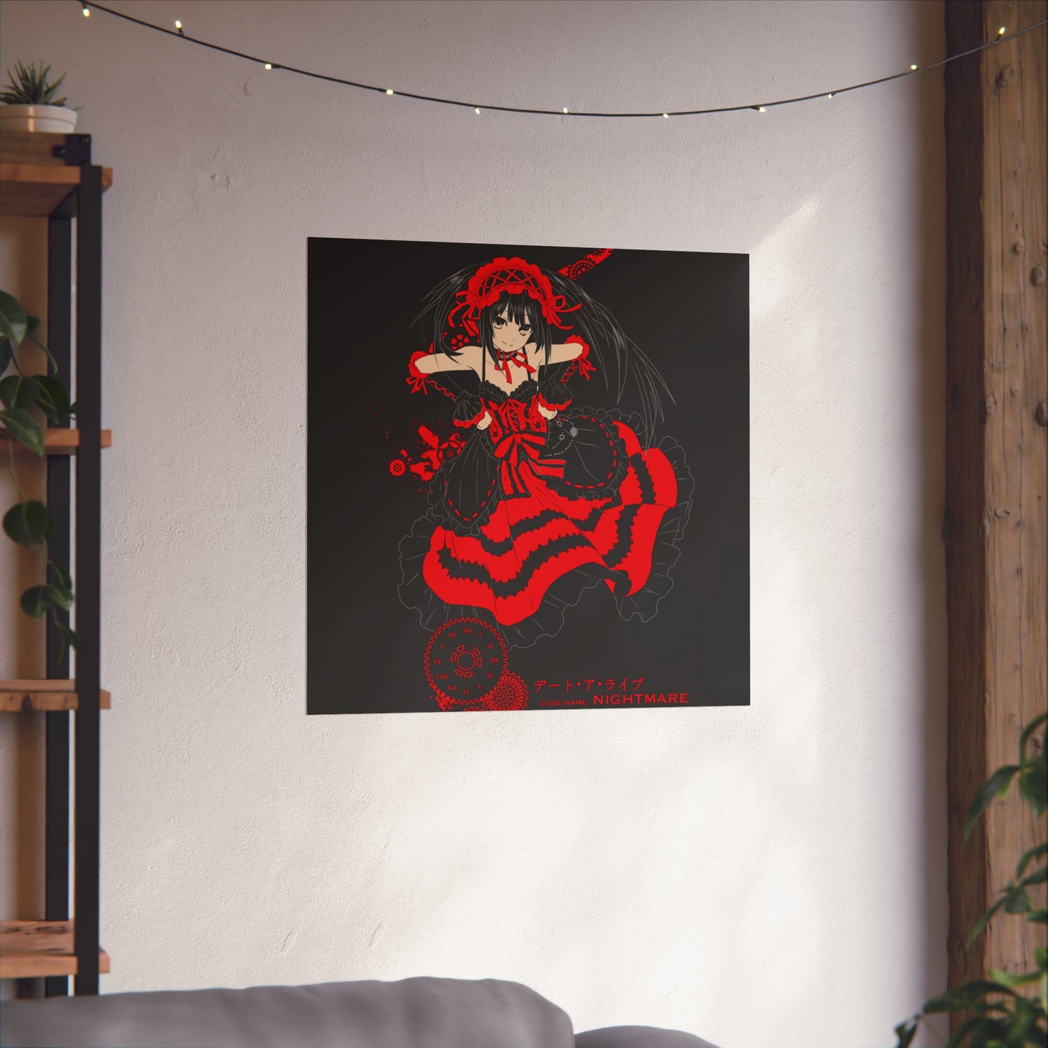 Anime Gothic Poster — Red &amp; Black Kurumi Nightcore Matte Vertical Print