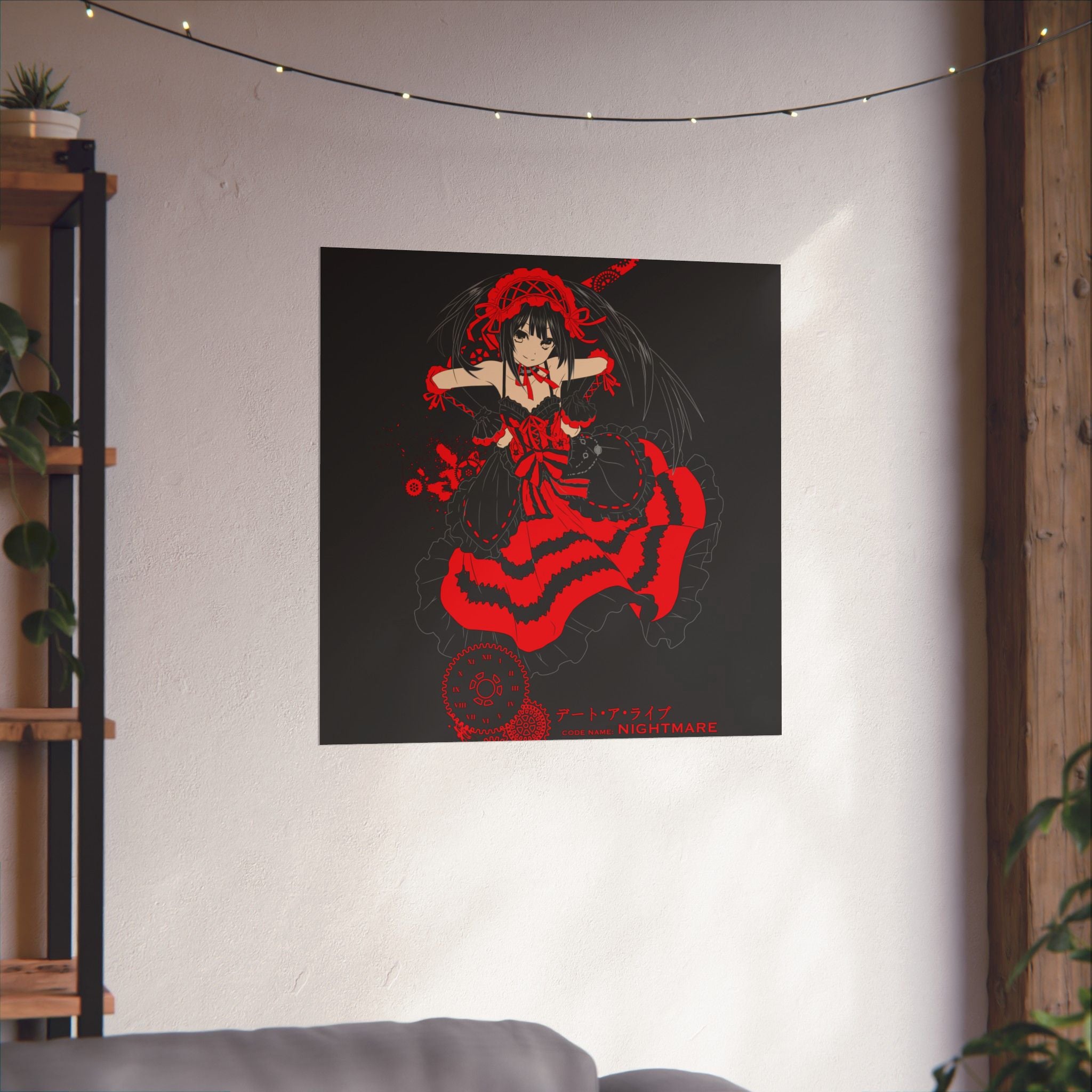 Anime Gothic Poster — Red &amp; Black Kurumi Nightcore Matte Vertical Print