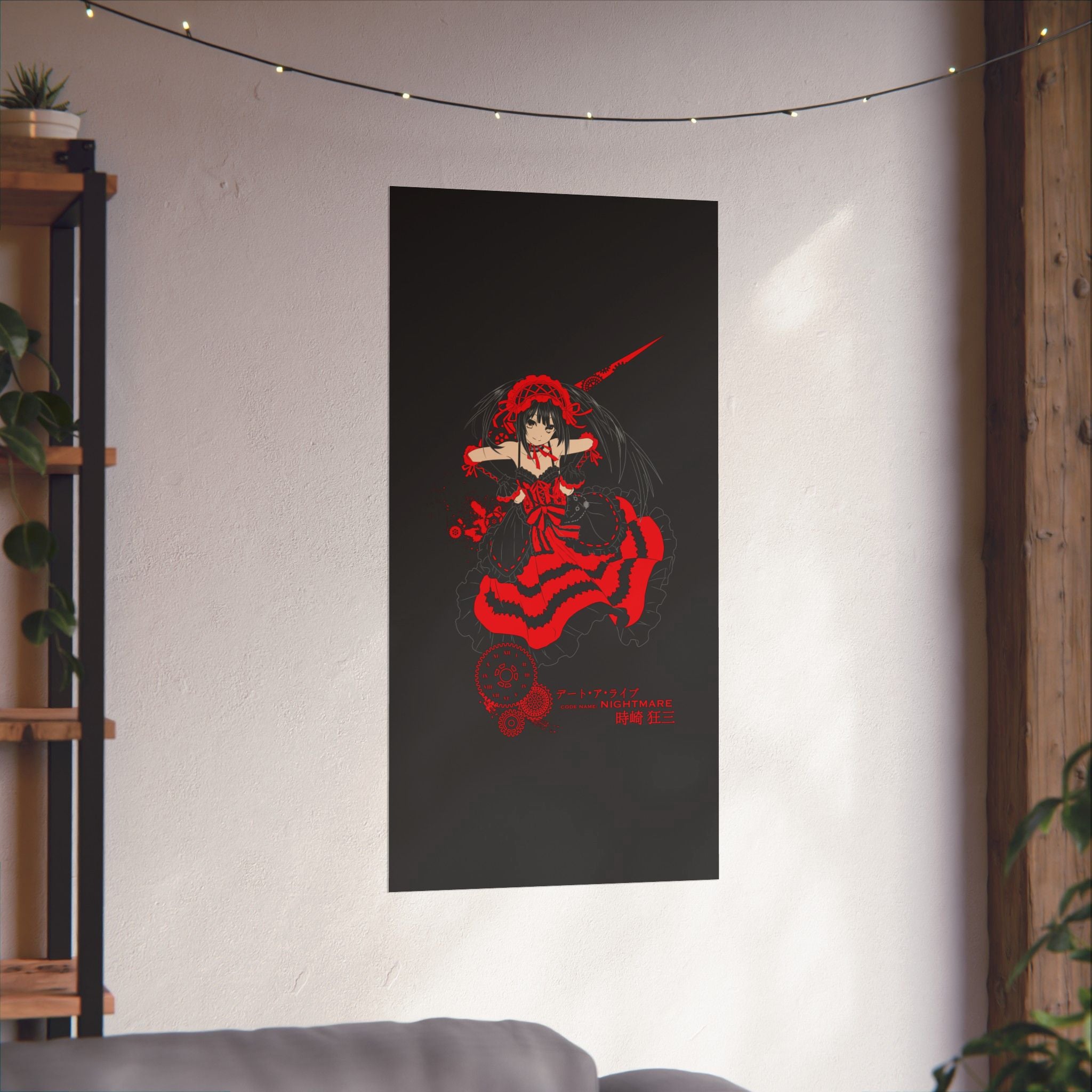 Anime Gothic Poster — Red &amp; Black Kurumi Nightcore Matte Vertical Print