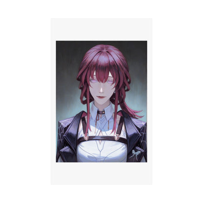 Anime Portrait Poster — Moody Red‑Haired Character Matte Vertical Art Print