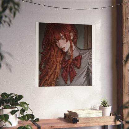 Matte Vertical Poster — Red‑Haired Anime Girl Portrait