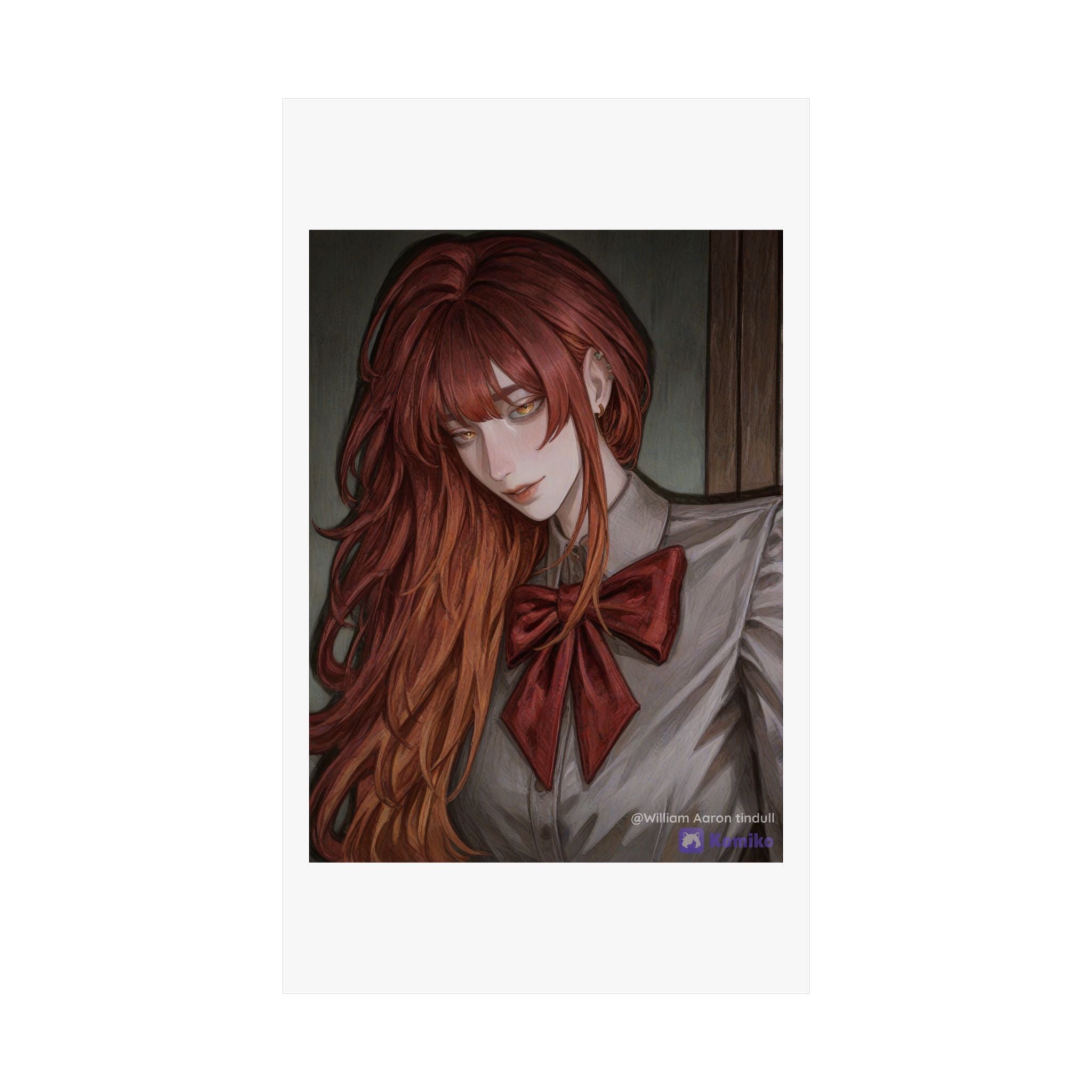 Matte Vertical Poster — Red‑Haired Anime Girl Portrait