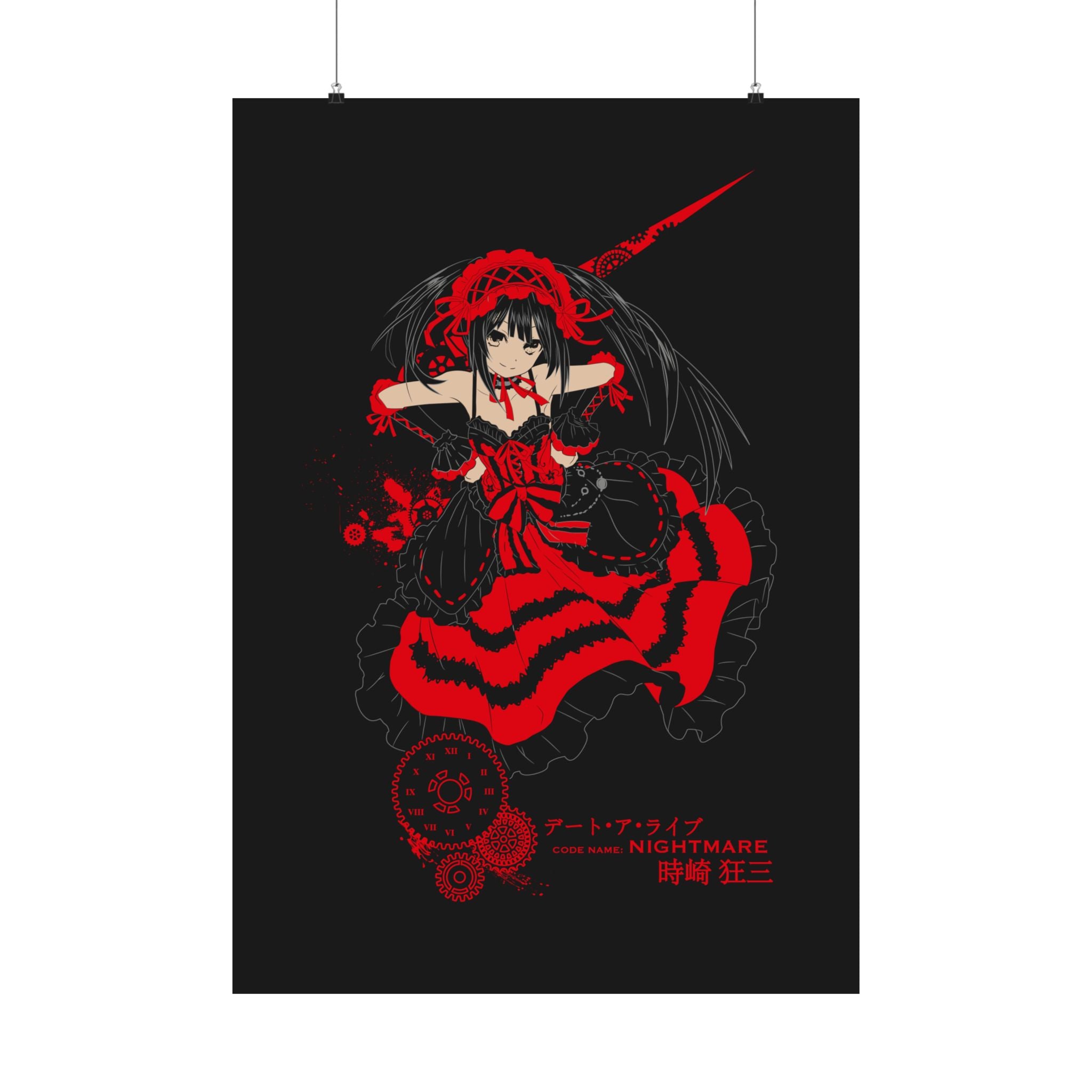 Anime Gothic Poster — Red &amp; Black Kurumi Nightcore Matte Vertical Print