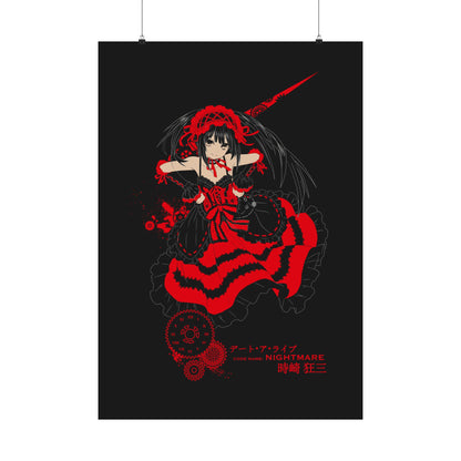 Anime Gothic Poster — Red &amp; Black Kurumi Nightcore Matte Vertical Print