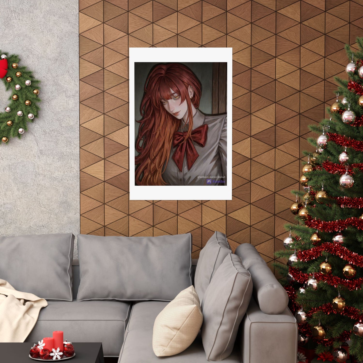Matte Vertical Poster — Red‑Haired Anime Girl Portrait