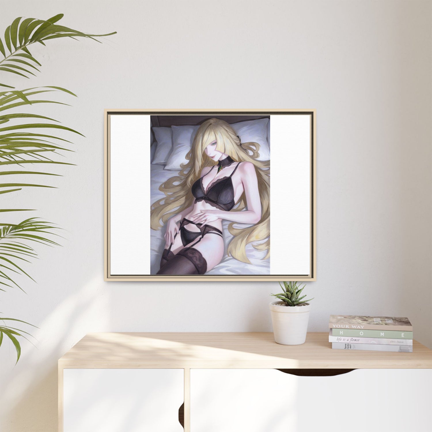 Framed Matte Canvas Print — Sleepy Blonde Anime Pinup
