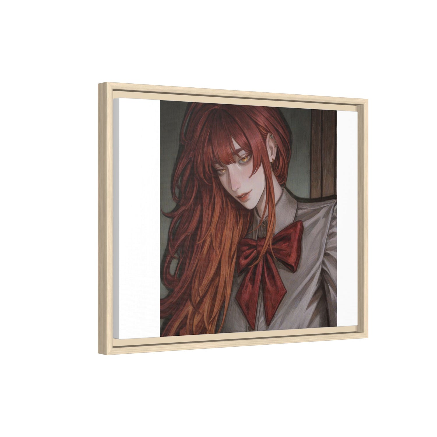 Framed Matte Canvas Print — Moody Red-Headed Anime Girl Art