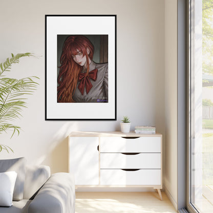Framed Matte Canvas Print — Moody Red-Headed Anime Girl Art