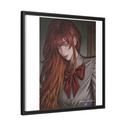 Framed Matte Canvas Print — Moody Red-Headed Anime Girl Art