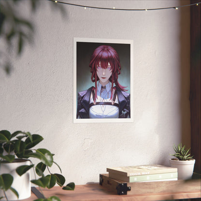 Anime Portrait Poster — Moody Red‑Haired Character Matte Vertical Art Print
