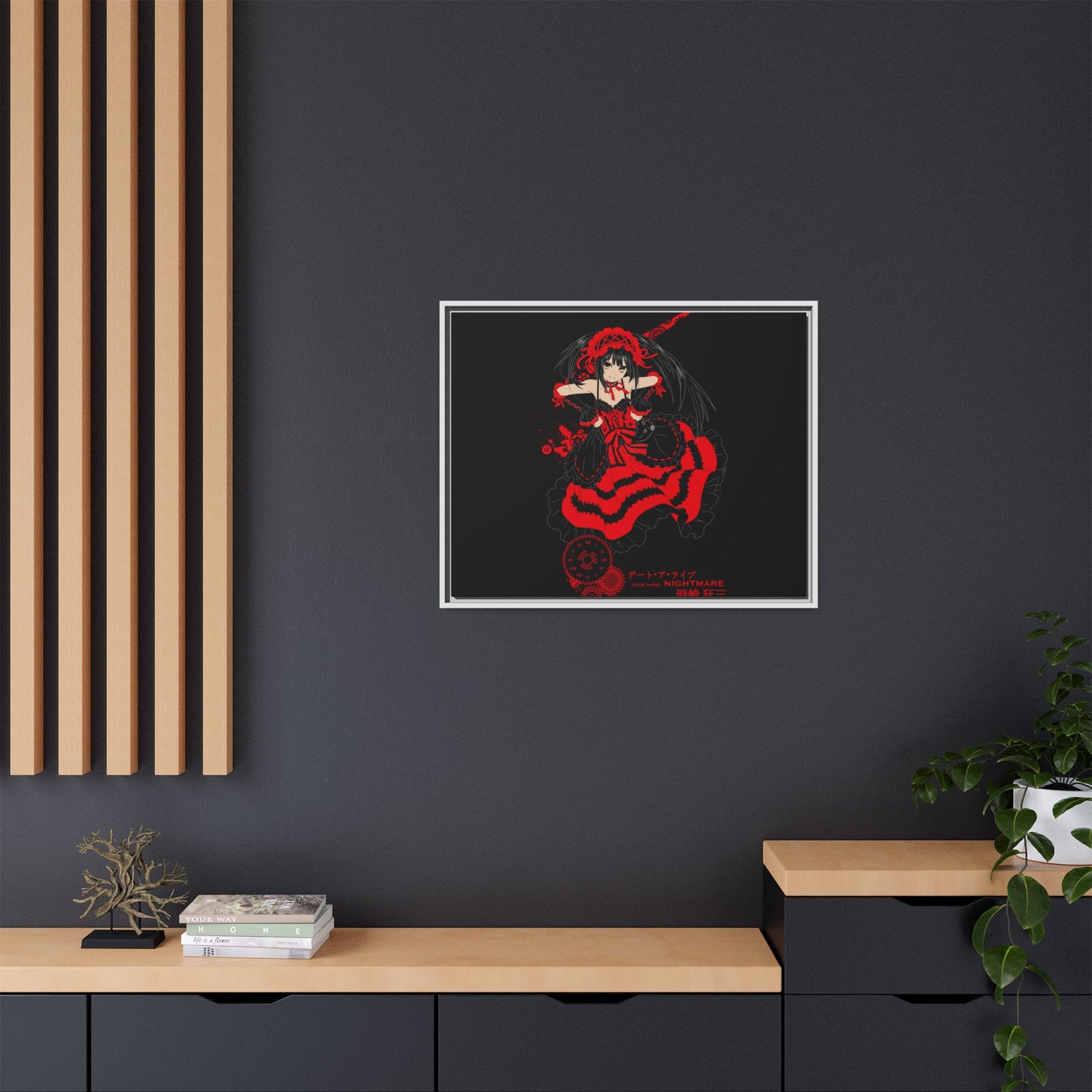 Anime Warrior Red Black Matte Canvas Print — Framed Wall Art