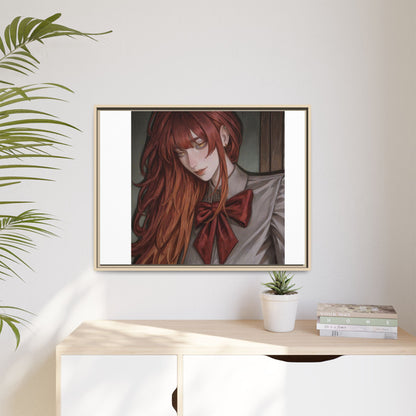 Framed Matte Canvas Print — Moody Red-Headed Anime Girl Art