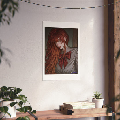 Matte Vertical Poster — Red‑Haired Anime Girl Portrait