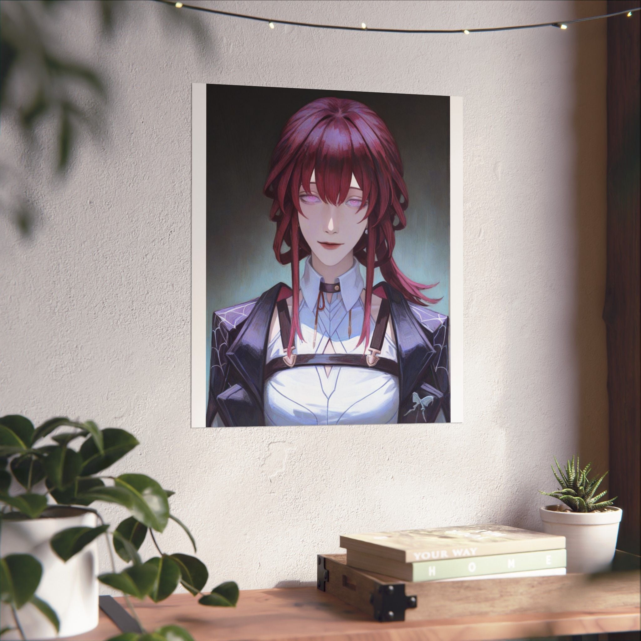 Anime Portrait Poster — Moody Red‑Haired Character Matte Vertical Art Print