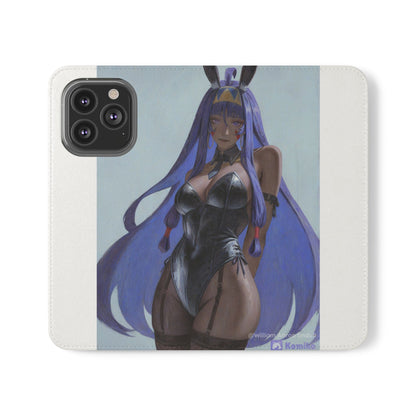 Anime Bunny Girl Flip Case - Purple Long-Haired Character Phone Wallet