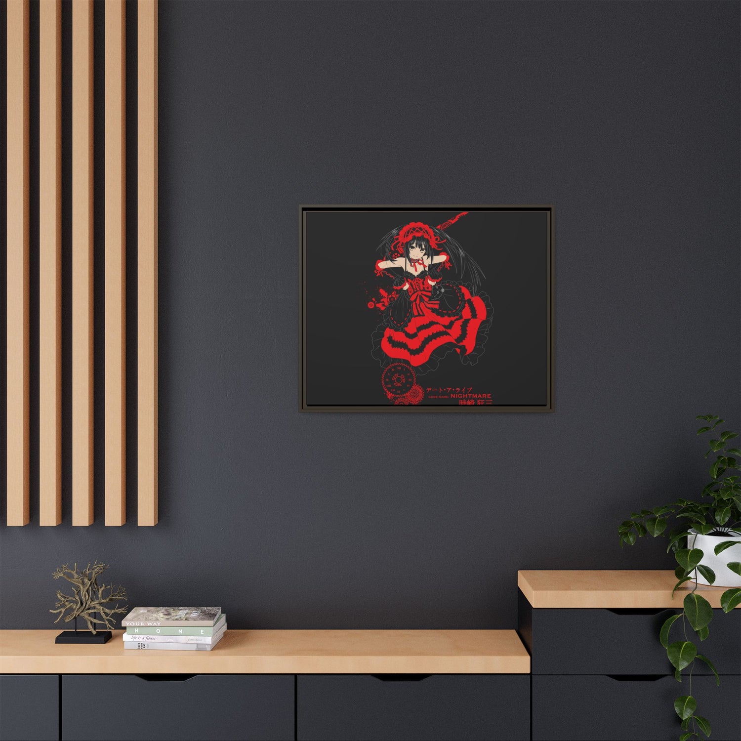 Anime Warrior Red Black Matte Canvas Print — Framed Wall Art