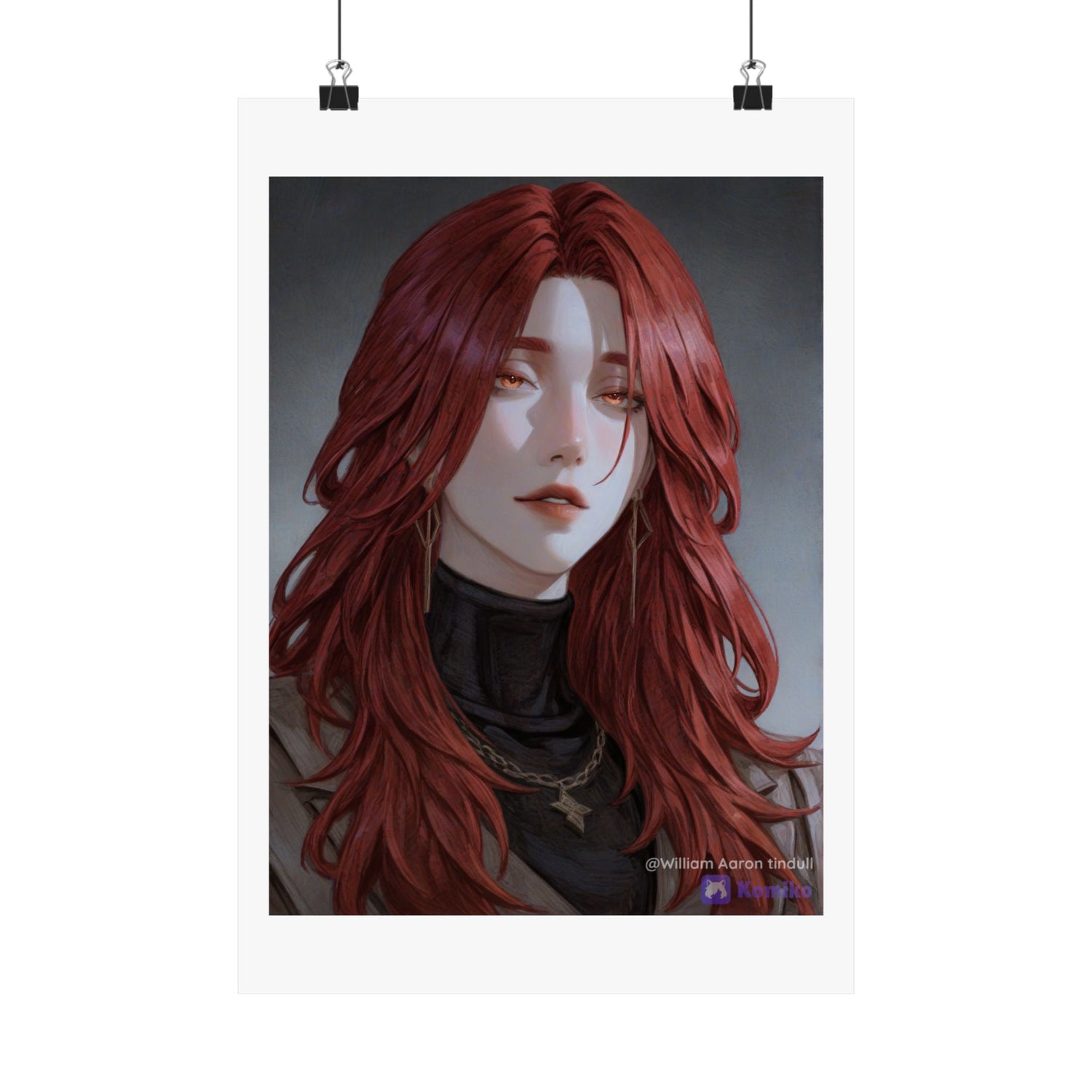 Red-Haired Muse Matte Vertical Poster — Moody Portrait Art Print