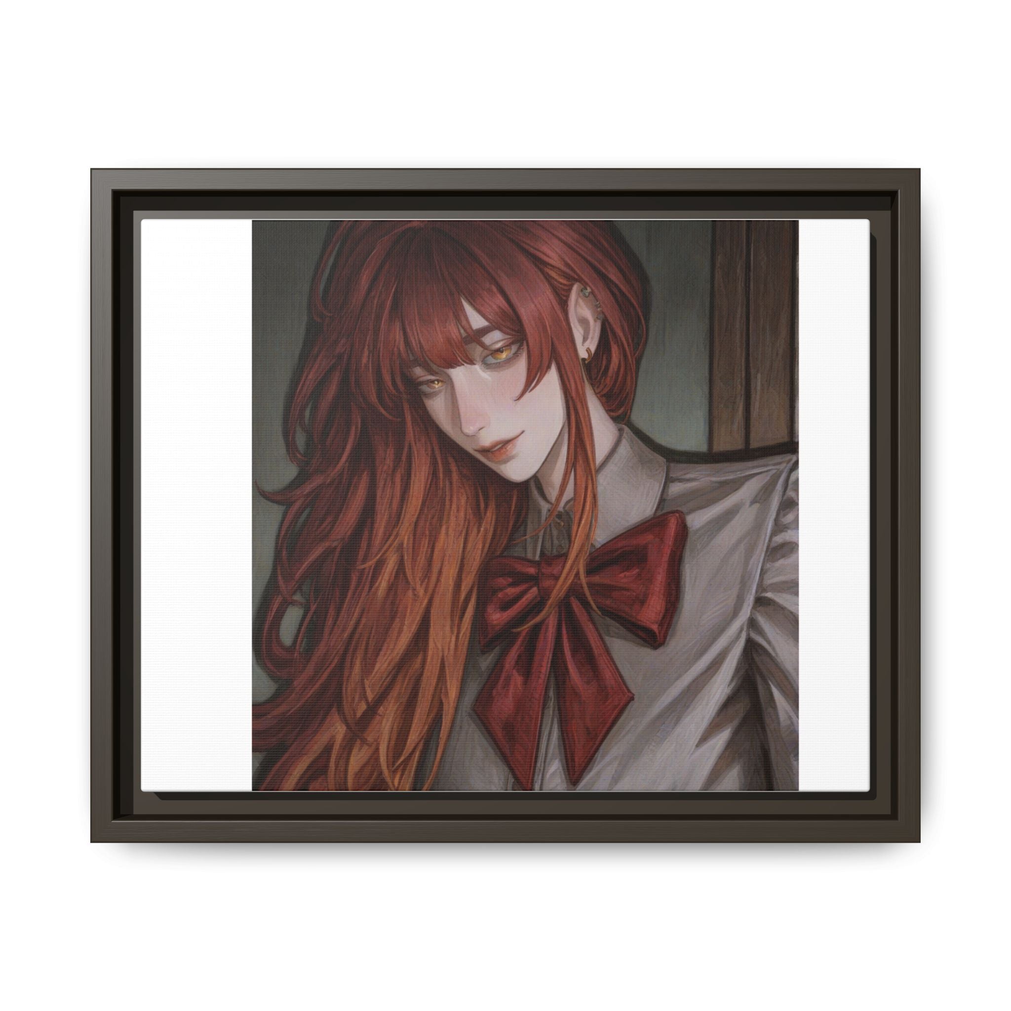 Framed Matte Canvas Print — Moody Red-Headed Anime Girl Art
