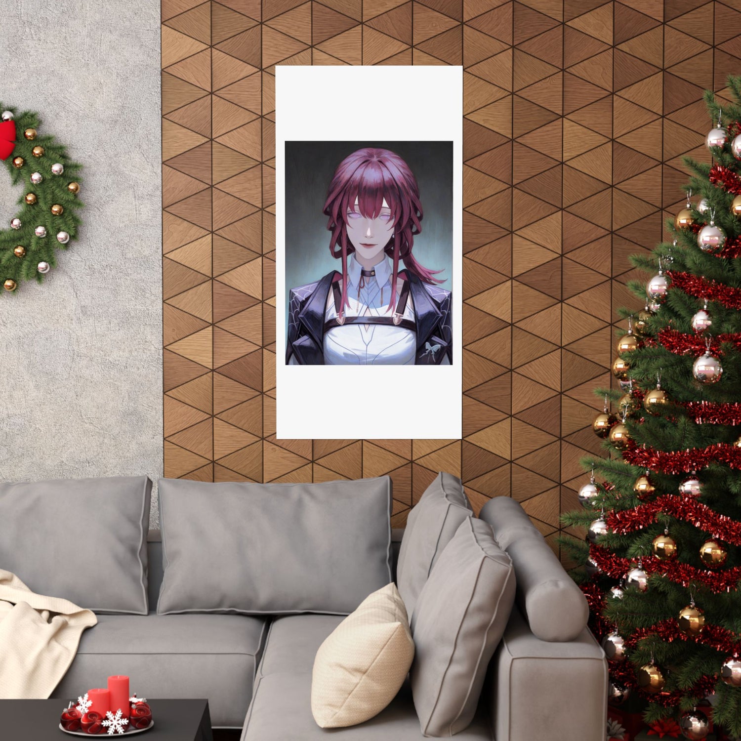 Anime Portrait Poster — Moody Red‑Haired Character Matte Vertical Art Print