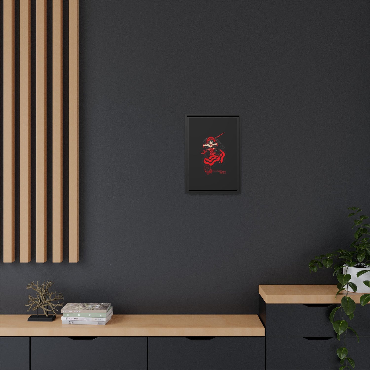Anime Warrior Red Black Matte Canvas Print — Framed Wall Art