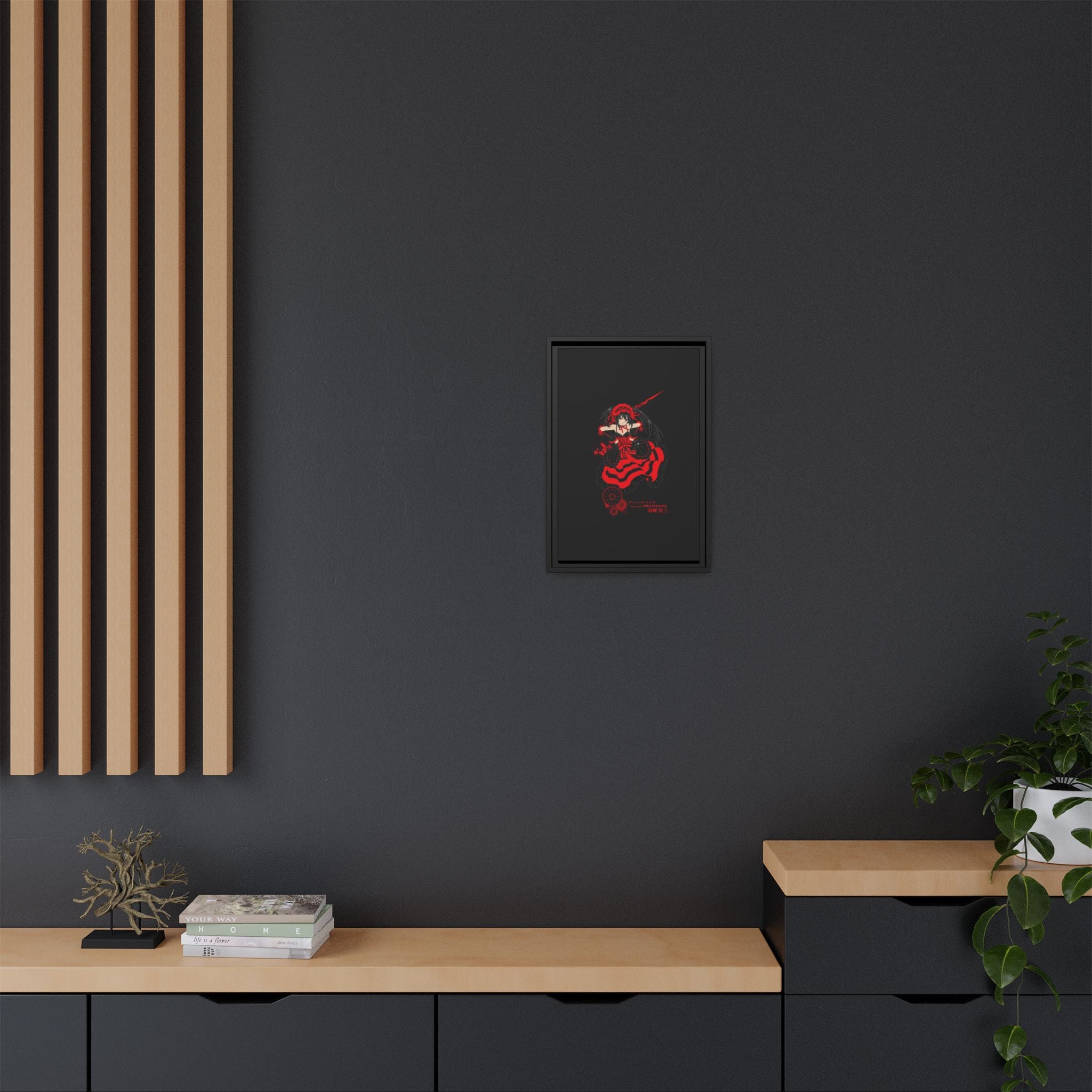 Anime Warrior Red Black Matte Canvas Print — Framed Wall Art