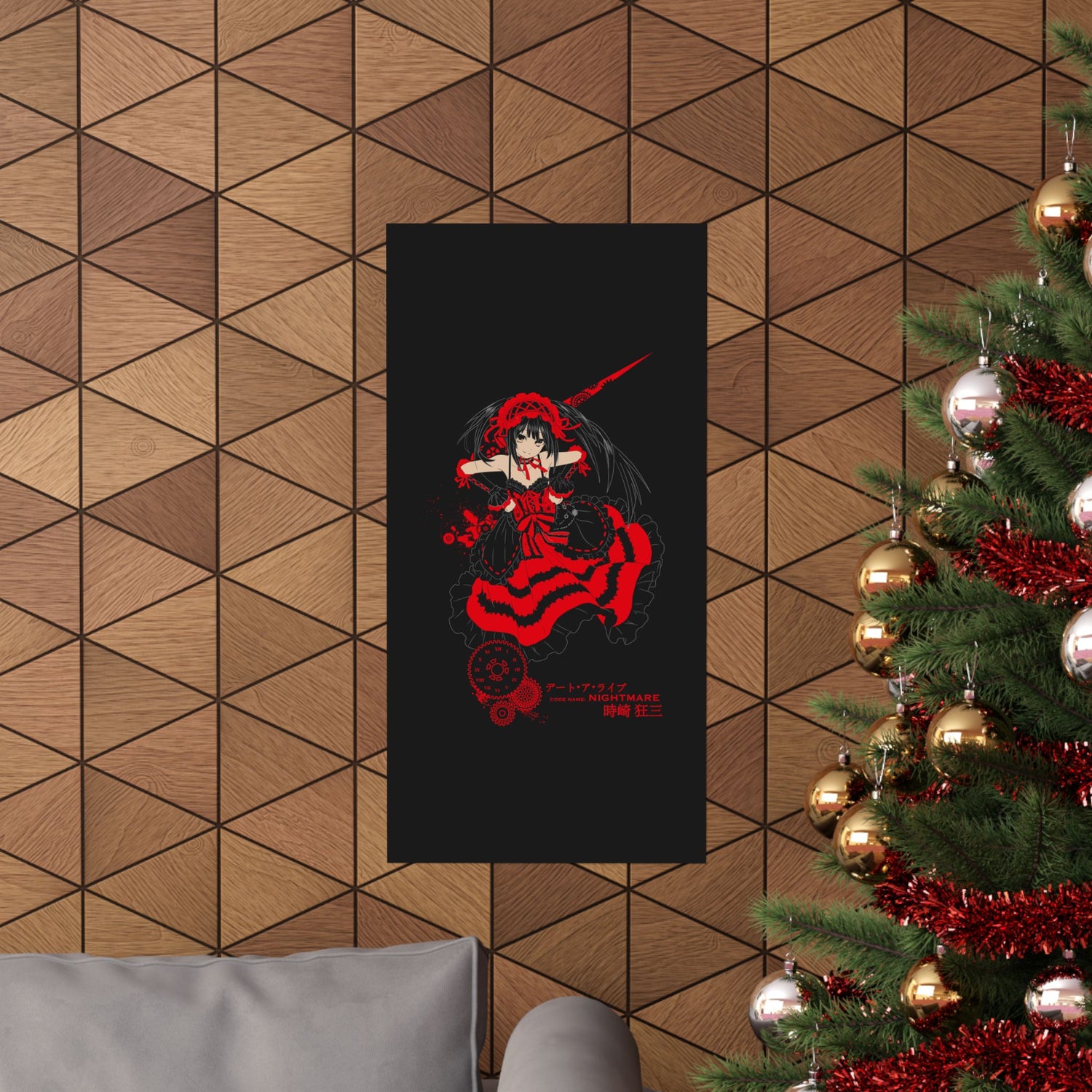 Anime Gothic Poster — Red &amp; Black Kurumi Nightcore Matte Vertical Print