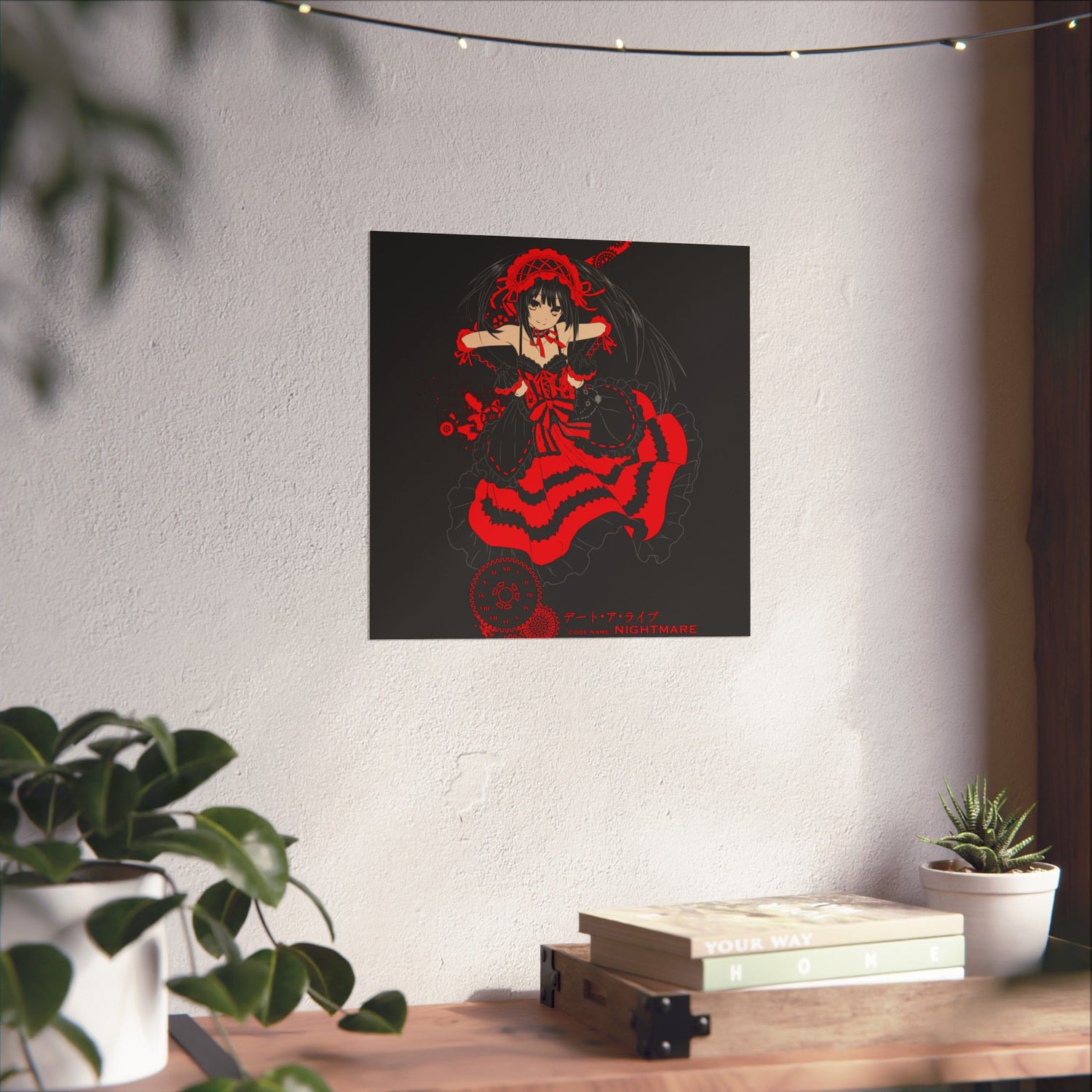 Anime Gothic Poster — Red &amp; Black Kurumi Nightcore Matte Vertical Print