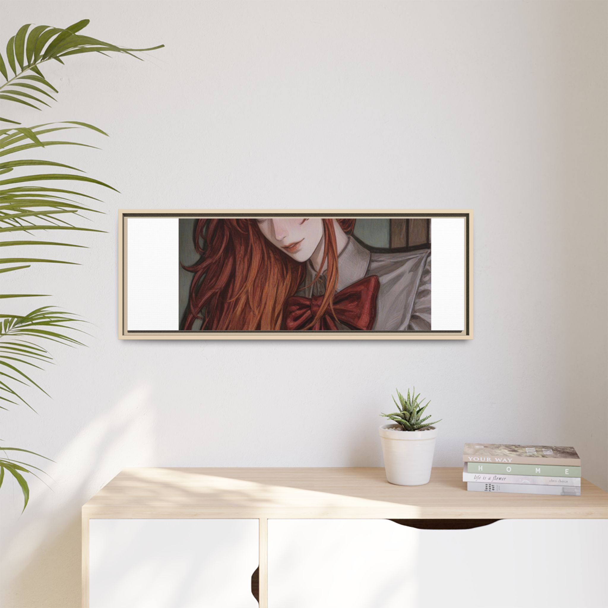 Framed Matte Canvas Print — Moody Red-Headed Anime Girl Art